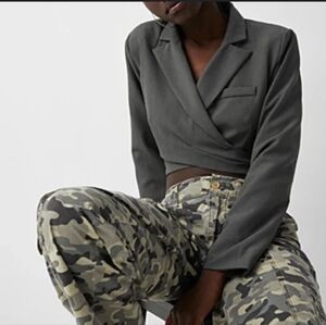 Sans Souci Charcoal Gray Crisscross Top and Camouflage Pants